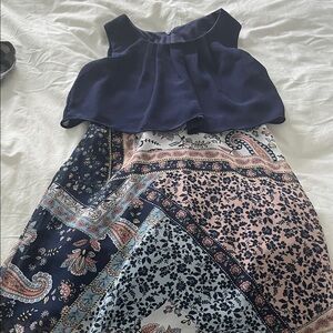 Girls Navy and Pink Patchwork Sundress